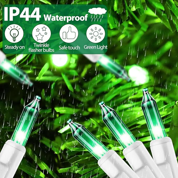 St. Patrick's Day Mini String Lights Green Christmas Lights, 50FT 200 Incandescent Bulbs Green Lights with White Wire for Christmas Tree, Garland, Indoor & Outdoor St Patricks Day Decoration