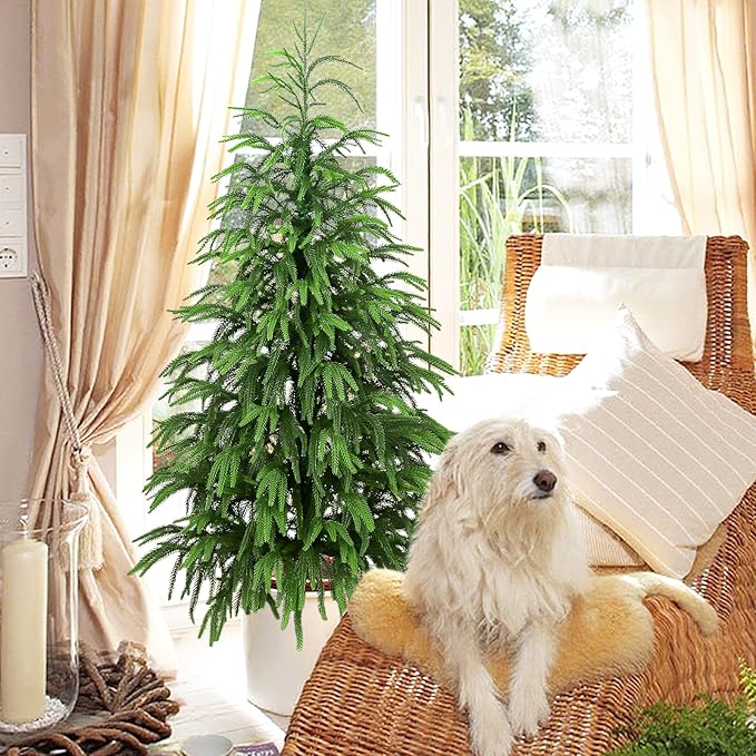 Artificial Norfolk Pine Tree, 4 ft Realistic Christmas Tree, Fake Potted Plants for Front Porch Outdoor Indoor Garden Christmas Decor