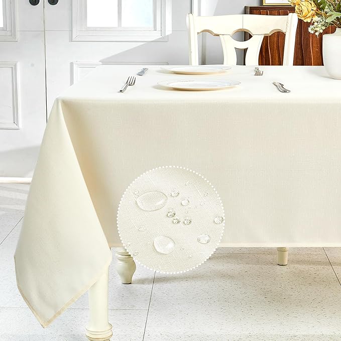 IVAPUPU Textured Linen Table Cloth for Rectangle Table - Ivory Tablecloths Rectangular Waterproof Wrinkle Free Wipeable Dining Cover for Spring Wedding Birthday Kitchen Decor, 60 x 84 Inch
