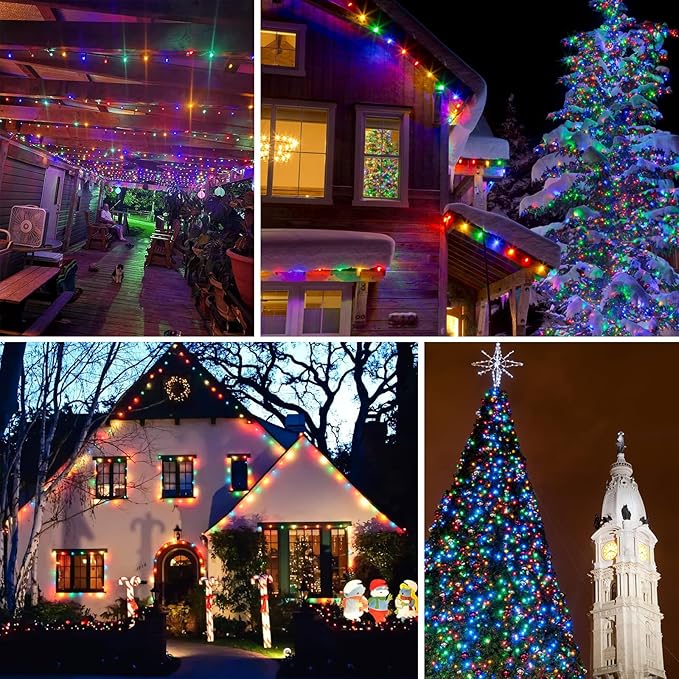 Multicolor Solar Christmas Lights 2Pack Total 180FT 500LED, String Light Outdoor Waterproof, Auto On/Off with 8 Modes Solar Twinkle Lights for Outside Tree Christmas Decorations (Multicolor)