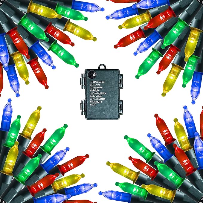 Dazzle Bright Christmas Mini String Lights, 4 Pack Total 64FT 200LED Batter Operated Waterproof Fairy Lights with 8 Modes for Xmas Indoor Outdoor Yard Garden Holiday Decorations (Multi-Colored)