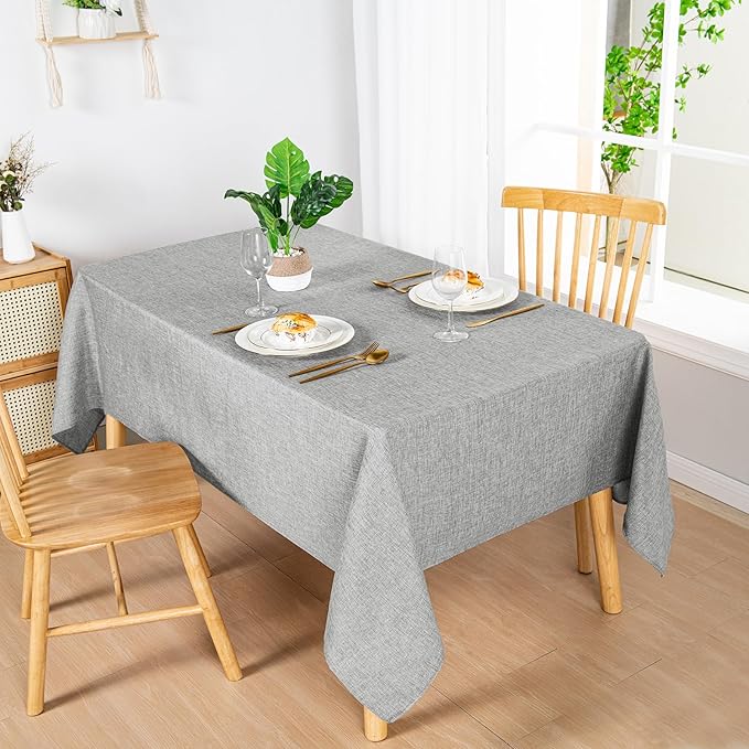 Hiasan Faux Linen Rectangle Tablecloth - Wrinkle and Stain Resistant Washable Table Cloth for Kitchen Dining Room Holiday Table Cover for Dinner, Light Grey, 60 x 102 Inch