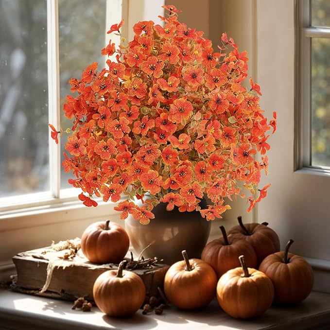 Set of 4 Artificial Fall Topiary Ball Flowers for Outdoor Decoration with Spike 20", UV Resistant Fake Autumn Floral Shrubs, Realistic Faux Bushes Plants for Garden,Yard,Porch and Patio Decor