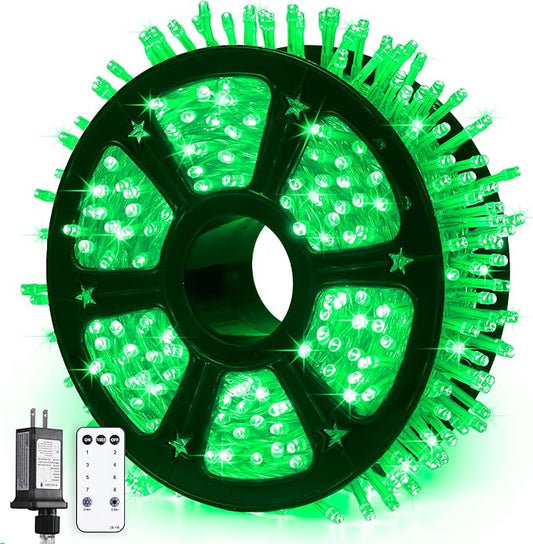 JMEXSUSS 600 LED Green Lights for Halloween Decorations, 168 Ft Green Christmas String Lights Outdoor Indoor Clear Wire Plug in for Halloween Christmas Tree Party Decor