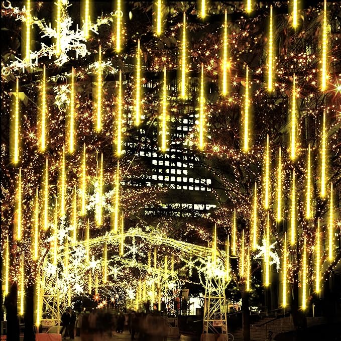 4 Pack Meteor Shower Rain Lights - 20in, 40 Tube, 1440 LEDs Icicle Lights for Xmas, Halloween, Wedding, Party, Tree, Holiday Decoration, Warm White