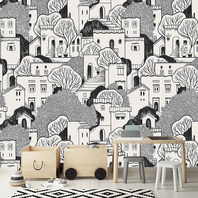 AFZEVEB-Black House with Trees Nursery Wallpaper murals for Bedroom 159"x107" (Not Peel and Stick)