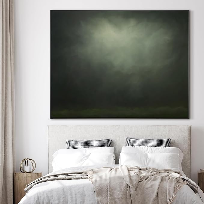 SIGNWIN 46"x60" Extra Large Framed Wall Art Moody Green Abstract Cloudscape, Minimalist Atmospheric Print for Home Living Room Bedroom Decor (Frame Assembly Required)