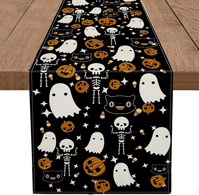 GAGEC Halloween Table Runner Black Cat Pumpkins Seasonal Kitchen Dining Table Home Outdoor Party Decorations (13'' x 108'')