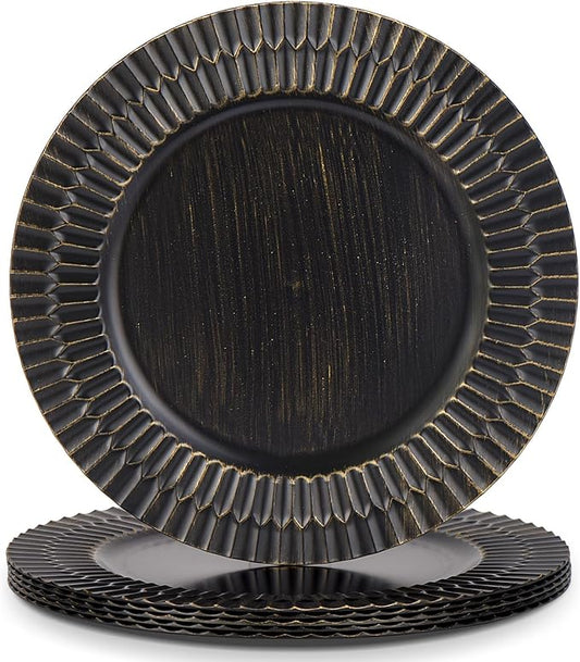 13" Black Chargers for Dinner Plates, Decorative Charger Plates, Plastic Charger & Service Plate 6 Pack Table Setting Bulk Wedding, Thanksgiving, Festival