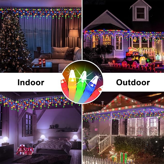66FT 666 LED Outdoor Christmas Lights - 148 Ice Drops, 12 Pro Modes with Timer Memory & Brightness, Waterproof Hanging Ice String Light for Holiday Wedding Garden Fence House Decor (Multicolor)