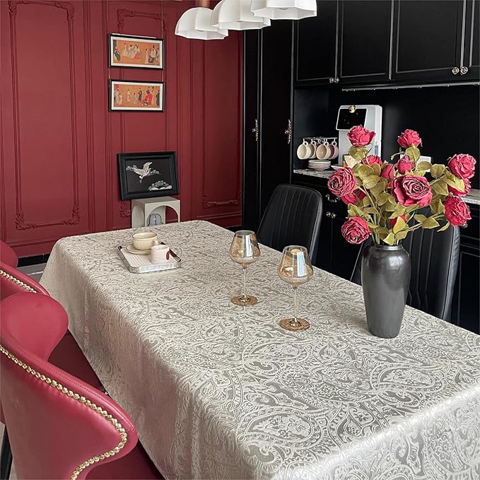 Table Cloth Rectangle Table Beige Jacquard Waterproof Rectangular Tablecloth for Dining Room, Farmhouse, Hotel, Parties & Wedding - Milky White 70''x120''