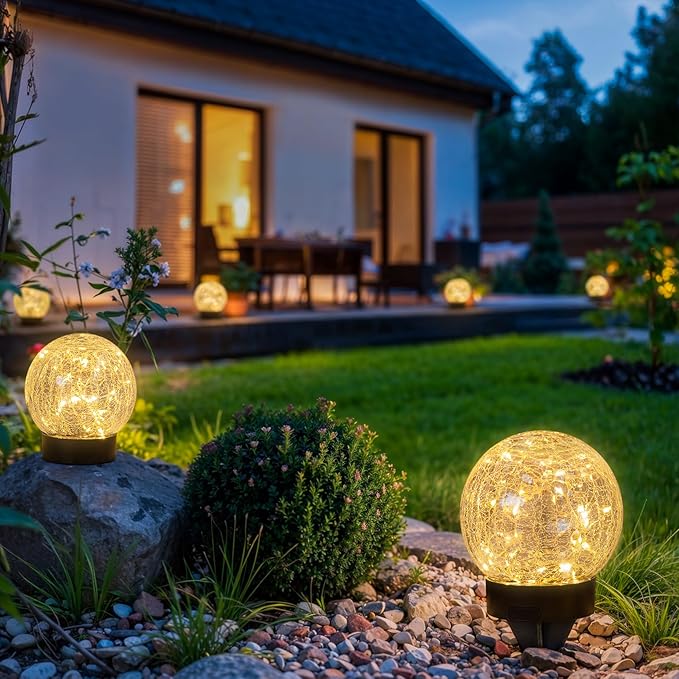 Beautyard Solar Globe Lights Outdoor USB Charged Garden Decor 3.94" Diameter 30LED 1000mAh Solar Globe Lights for Outdoor Indoor Mothers Day Gifts Holiday Decor(3.94'' Medium 4 Pack Warm White)