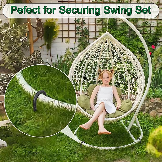 24 Pack J Hook Rebar Stakes 24 Inch 3/8 Inch Diameter Metal Stakes for Ground Heavy Duty with Chisel Point End Chain Link Fence Stakes for Swing Set, Gazebo and Bounce House, Black