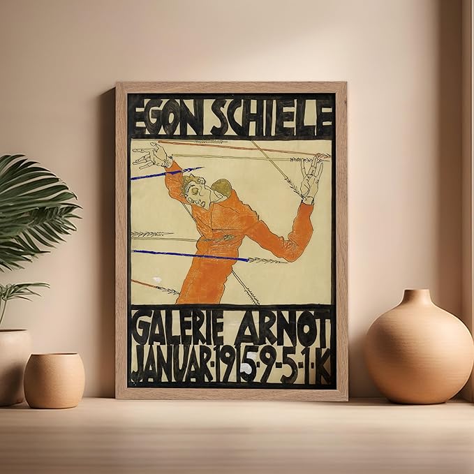 Poster Master Vintage Painting Poster - Retro Expressionism Print - Self Portrait as the Martyred St Sebastian - Gift for Artist, Friend - Wall Decor for Home, Office, 16x20 Beige Framed