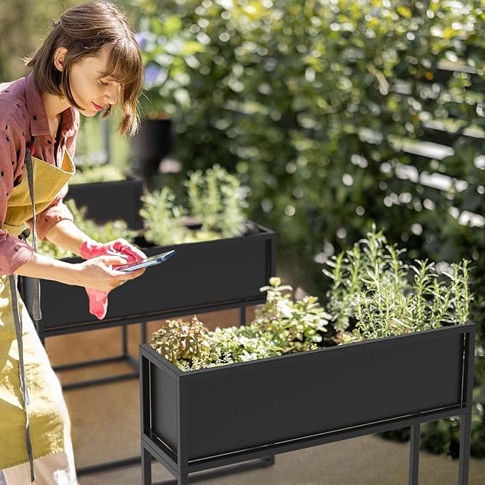 Cocoyard Elevated Planter Box - 28 Inch Durable Raised Garden Bed for Herbs and Flowers - Stylish Tall Rectangular Planter for Outdoor Plants & Backyard Gardening