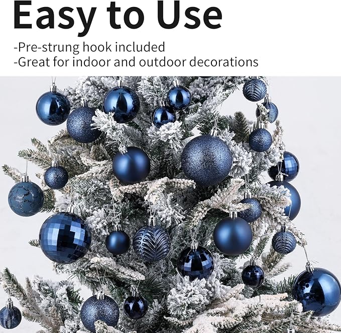 LANGXUN 36pcs Midnight Blue Christmas Tree Decorations Balls, Bolas De Navidad, 2025 Christmas Decor, Indoor Outdoor Shatterproof Christmas Ornaments, Xmars Party Wedding Suppiles