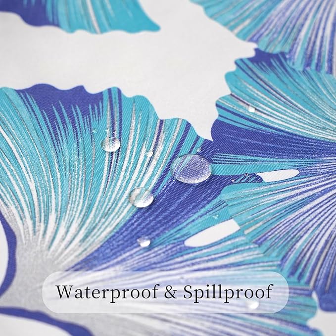 Outdoor Rectangle Tablecloth 60 x 84 Inch, Waterproof Table Cloth, Ginkgo Leaf Printed Pattern Table Cover for Dining, Farmhouse, Party, Easter, Spring Summer, Blue Floral