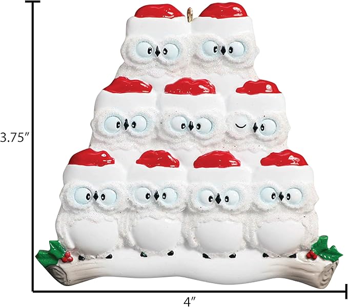 3D Owl Family of 9 Christmas Ornament 2025 Personalized Family Christmas Ornaments 2025 | White Holiday Keepsake Personalized Tree Ornaments Customizable Gifts Woodland Owls of Nine Ornament Holly