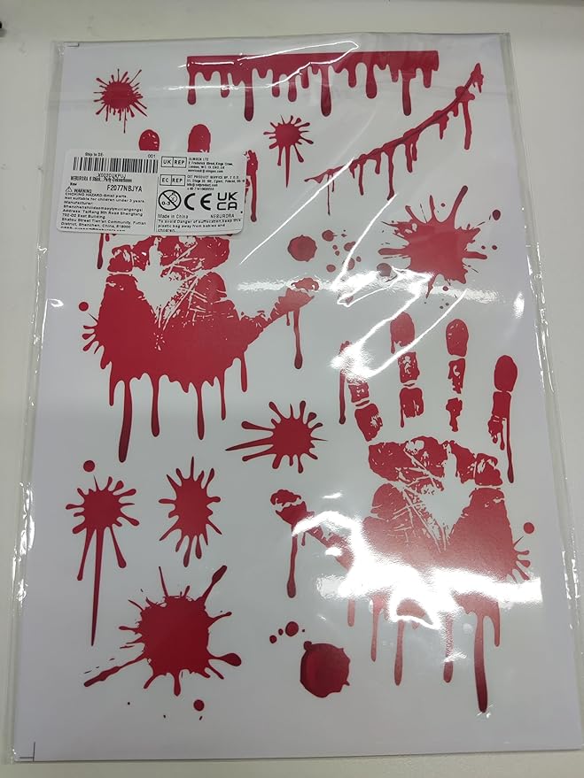 NEBURORA 6 Sheets Terror Bloody Handprint Footprint PVC Window Stickers Spooky Wall Decal and Floor Stickers for Halloween Decorations Party Decorations