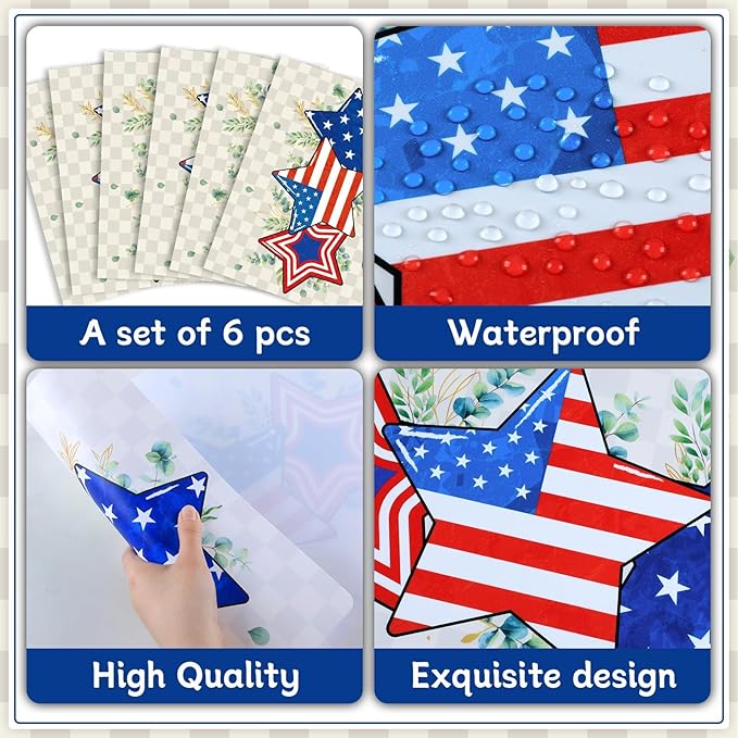 Veterans Day Placemats Set of 6 4th of July Patriotic American Flag Stars Plastic Table Mats Eucalyptus Election Day Memorial Place Mats Table Decoration for Indoor Outdoor Party Kitchen Dining