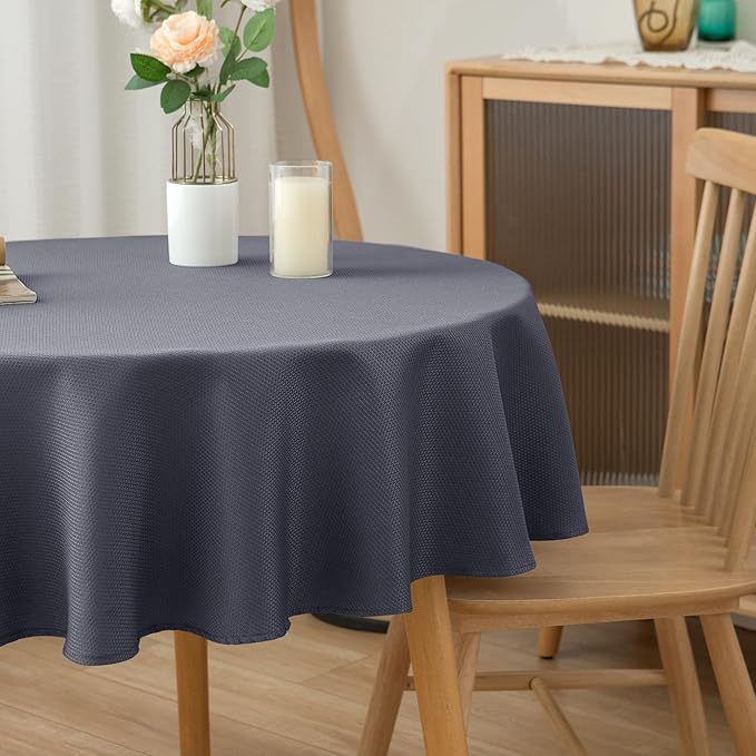 Biscaynebay Textured Fabric Round Tablecloths 60", Dark Grey Water Resistant Table Cloth Small Circle Folding Table Covers for Dining, Kitchen, Wedding, Parties etc Machine Washable