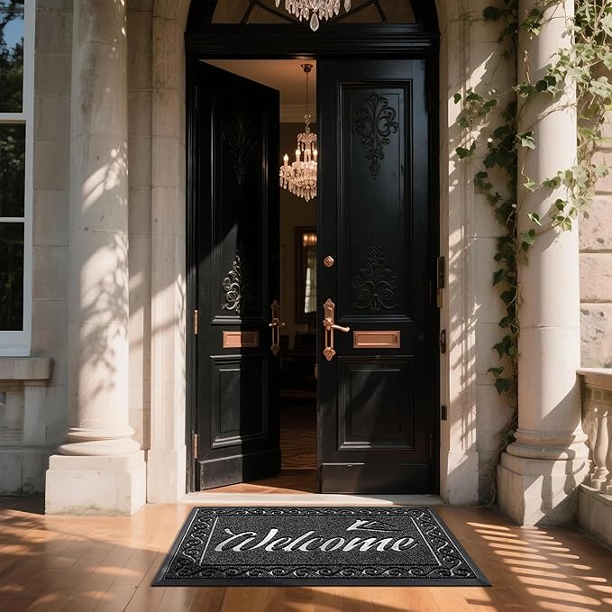 Yimobra Welcome Mat, Heavy Duty Sturdy Door Mats for Home Entrance Outdoor Indoor, Front Doormat for Outside Patio Floor Entry Porch Garage Office, Waterproof, Low Profile, 47X32 Inches, Black