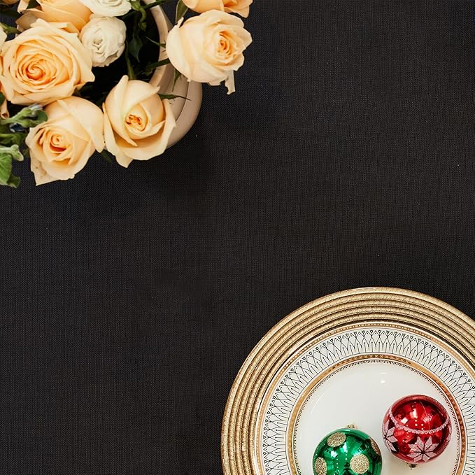 Table Cloth Rectangle Table-Rustic Cotton Tablecloth Craft Fringed Farmhouse Table Cloths for Kitchen Dining (55x102 Inch, Black)