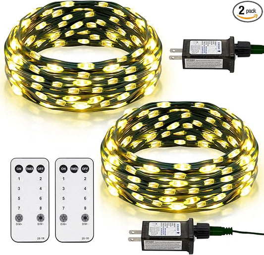 2 Pack Fairy String Lights Plug in, 33Ft Green Wire 100 Micro Starry LED Outdoor String Lights with 8 Modes Timer IP68 Waterproof Twinkle Lights for Bedroom Garden Christmas Home Decor (Warm White)