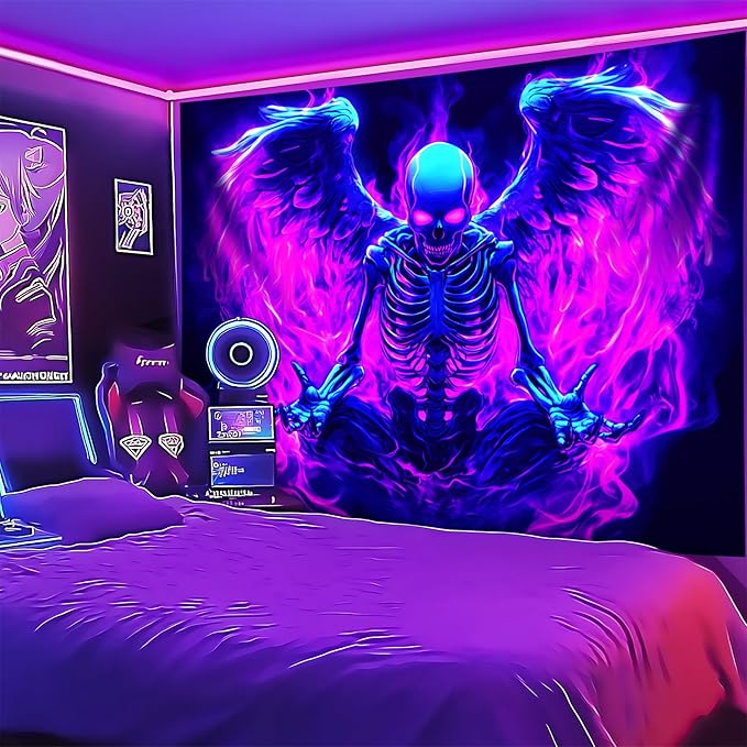 Blacklight Tapestry,WingTapestry Glow In The Dark,UV Reactive Black Light Upright Posters Wall Hanging for Bedroom Dorm Living Room Backdrop Decor (wing14, 90L" x 70W")