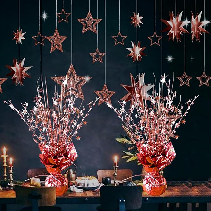 6 Pack Metallic Foil Spray Centerpiece Star Table Decoration Burst Table Centerpieces for Birthday Wedding Anniversary Graduation Holiday Party Supplies Decor, Rose Gold