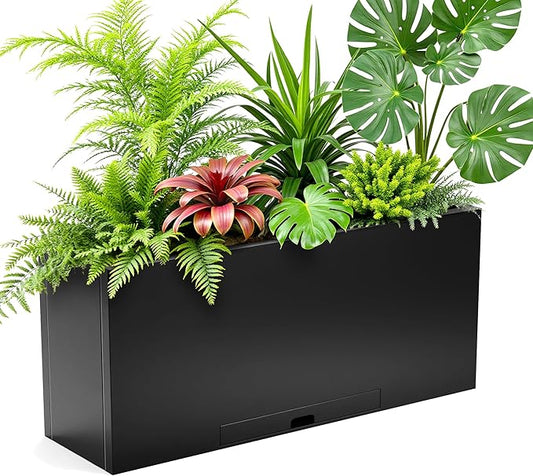 KOL Galvanized Steel Rectangular Planter Box, (16''H.x12''W.x36''L) Large Planters for Indoor Outdoor Plants,Black Powder Coated Metal Planter, Heavy Duty Modern Flower Pot, Commercial & Residential