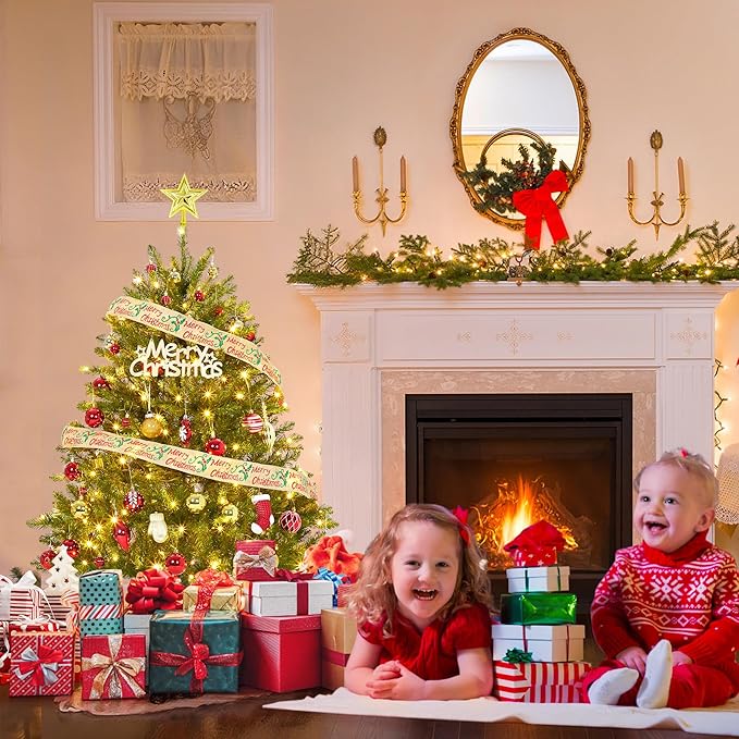 4.5FT Pre-Lit Artificial Christmas Tree with Color Lights,Green PE & PVC Artificial Xmas Tree,Easy Assembly, Full Branch Tips& Foldable Stand for Home, Office, Party Decoration for Xmas Holiday