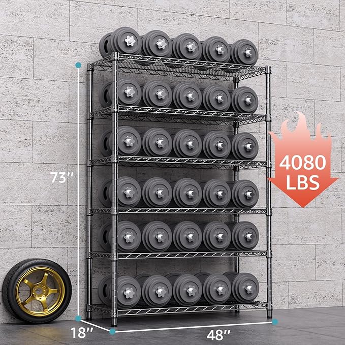 4080 lbs Steel Storage Shelving 6-Tier Utility Shelving Unit Steel Organizer Wire Rack for Home,Kitchen,Office,Garage, 17.7" D x 47.2" W x 72.3" H