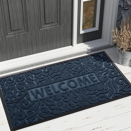 Yimobra Door Mat Indoor Outdoor Entrance, Non Slip Welcome Front Doormats, Heavy Duty Rubber Backing, Stain and Fade Resistant, Low Profile, Easy Clean Patio Garage Floor Mats, 47 x 32, Blue