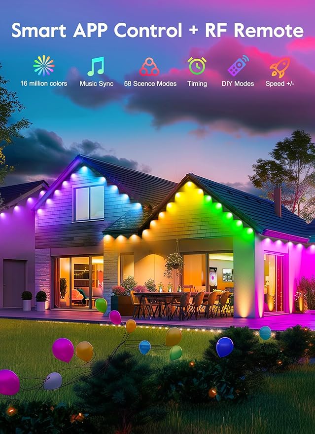 Brightown Smart C9 Christmas Lights Outdoor, 150 LED Christmas Color Changing Fairy Lights App Control, Music Sync, RGB, Shatterproof Connectable C9 String Lights for Tree House Indoor Xmas Decor