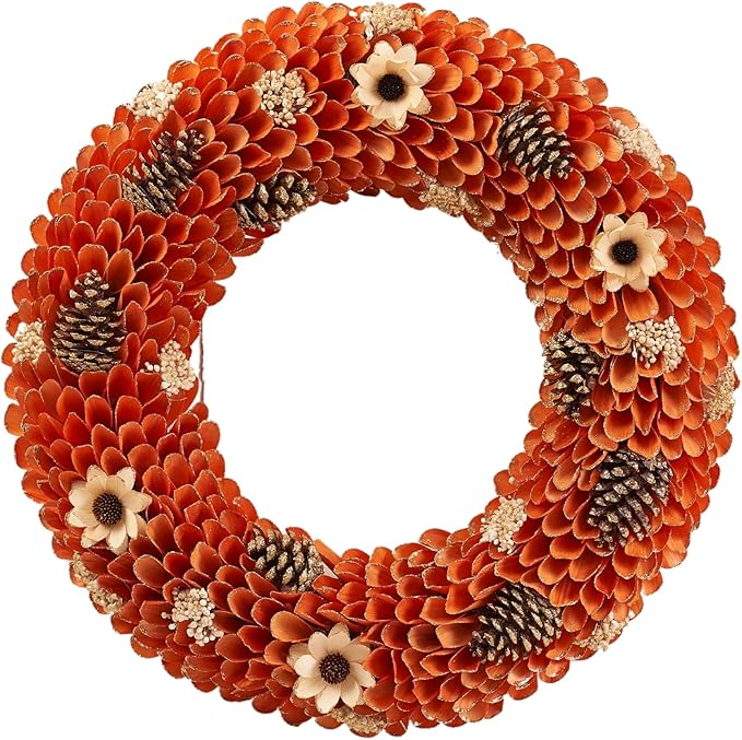 21" Fall Harvest Wood Curl Pinecone Wreath - Premium Handcraft Fall Wreaths for Front Door | Perfect for Autumn & Thanksgiving Decor