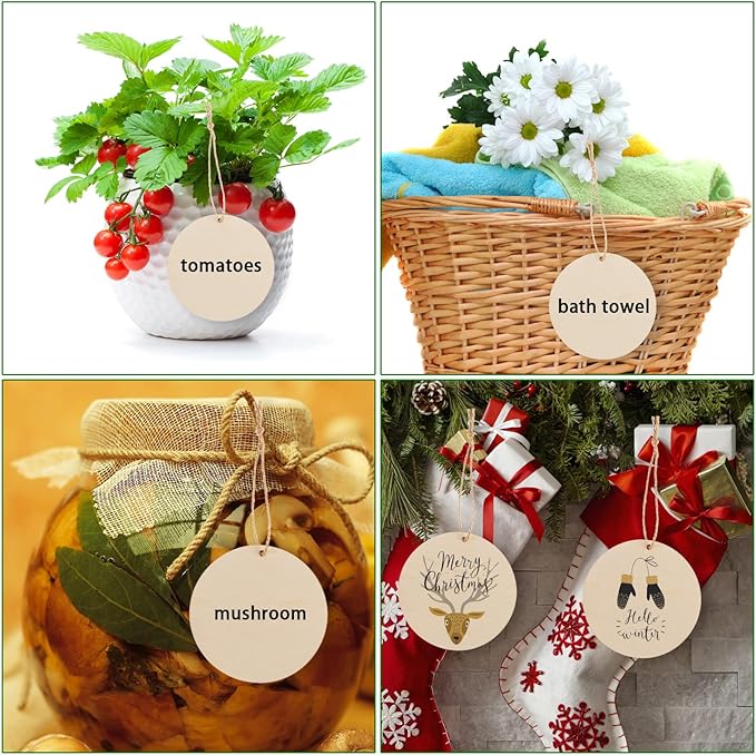 120 Pcs 3 Inch Unfinished Rounds Wooden Circles with Holes Wooden Tags Round Wood Discs Cutouts for Crafts Natural Blank Wood Circle Ornaments Hanging Tags for DIY Crafts, Painting, Christmas Decor