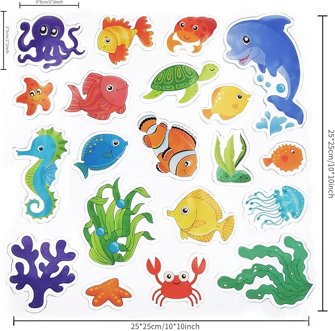 20 Pieces Sea Animals Thick Gel Clings Ocean Window Gel Clings Decals Stickers for Toddlers Kids Adults Home Airplane Classroom Nursery Sea Animals Party Supplies Decoration Removable and Reusable