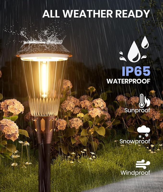 Super Bright Solar Pathway Lights Outdoor 4 Pack, 2-in-1 Warm&Cold Light 3000K/6500K Waterproof IP65 Garden Solar Yard Lights for Landscape Pathway Walkway Driveway Lawn