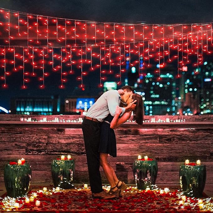 Red Christmas Lights Outdoor, 33ft 400 LED Icicle Lights for Outside Clear Wire Connectable Twinkle Light with 8 Modes Timer Plug in Waterproof for Window Party Wedding Holiday Decorations