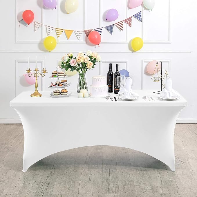 6PCS Spandex Table Cover for 6FT Table Universal Fitted Stretch Tablecloth for Party, Banquet, Wedding and Events-White