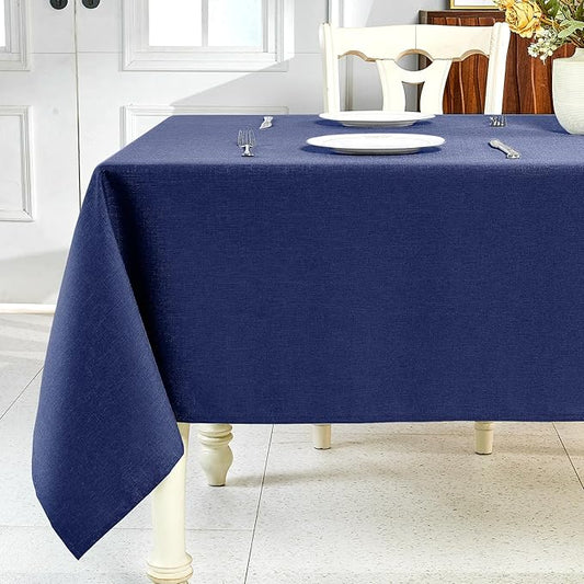IVAPUPU Textured Linen Table Cloth for Rectangle Table - Navy Blue Tablecloths Rectangular Waterproof Wrinkle Free Wipeable Dining Table Cover for Spring Wedding Birthday Kitchen Decor, 52 x 70 Inch