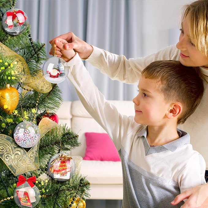 ANVAVO 100 Pieces 80mm Clear Plastic Fillable Ball Ornaments DIY Craft Transparent Baubles Shatterproof Christmas Tree Hanging Ornaments for Christmas, New Years, Birthday, Wedding, Home Decor