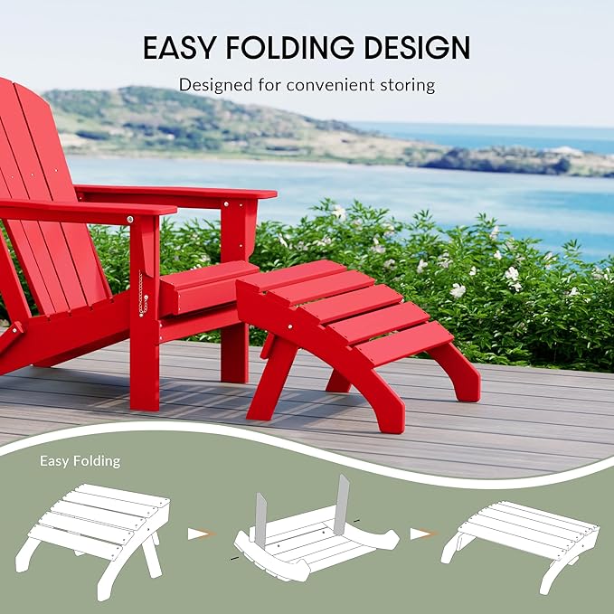 WestinTrends Dylan Outdoor Patio HDPE Adirondack Ottoman Footrest, Red