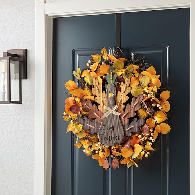 Glitzhome 20.67" H Wooden Turkey Wall Sign, Thanksgiving Front Door Wall Hanging Decor for Indoor Outdoor Thanksgiving Fall Harvest Decoration