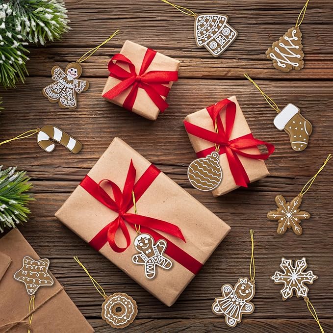 12pcs Christmas Gingerbread Man Ornaments, Assorted Gingerbread Figurines Decorations with Gingerbreads House Snowflake Ornaments for Xmas Tree Winter Crafts Holiday Home Party Decor Indoor