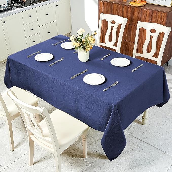 IVAPUPU Textured Linen Table Cloth for Rectangle Table - Navy Blue Tablecloths Rectangular Waterproof Wrinkle Free Wipeable Dining Table Cover for Spring Wedding Birthday Kitchen Decor, 60 x 104 Inch