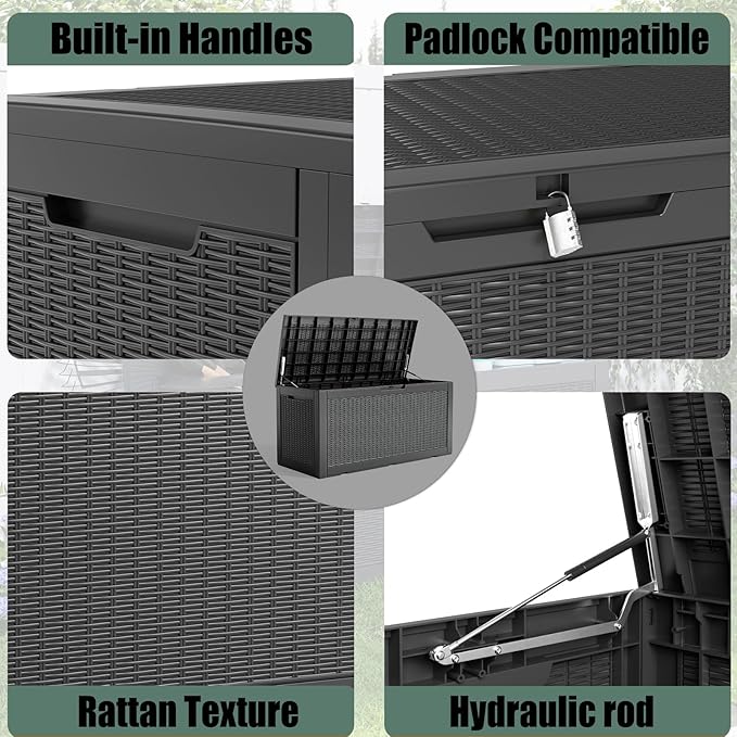 DRATO 100 Gallon Large Deck Box, Outdoor Storage Box for Patio Furniture, Patio Cushions, Gardening Tools, Pool Supplies,660lbs Weight Capacity,Waterproof Resin Storage Boxes