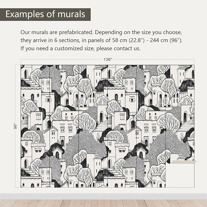 AFZEVEB-Black House with Trees Nursery Wallpaper murals for Bedroom 136"x96" (Not Peel and Stick)