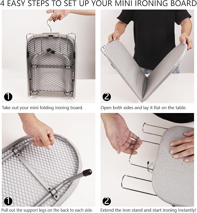 Metal Tabletop Ironing Board with Iron Rest, Portable Ironing Board Small with Heat Resistant Cotton Cover, Mini Iron Board for Small Space and Travel, 32 x 12 Inch (Gray)